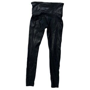 Spanx Faux Black Leather Preowned Leggings Black High-Waisted L/G tapered leg